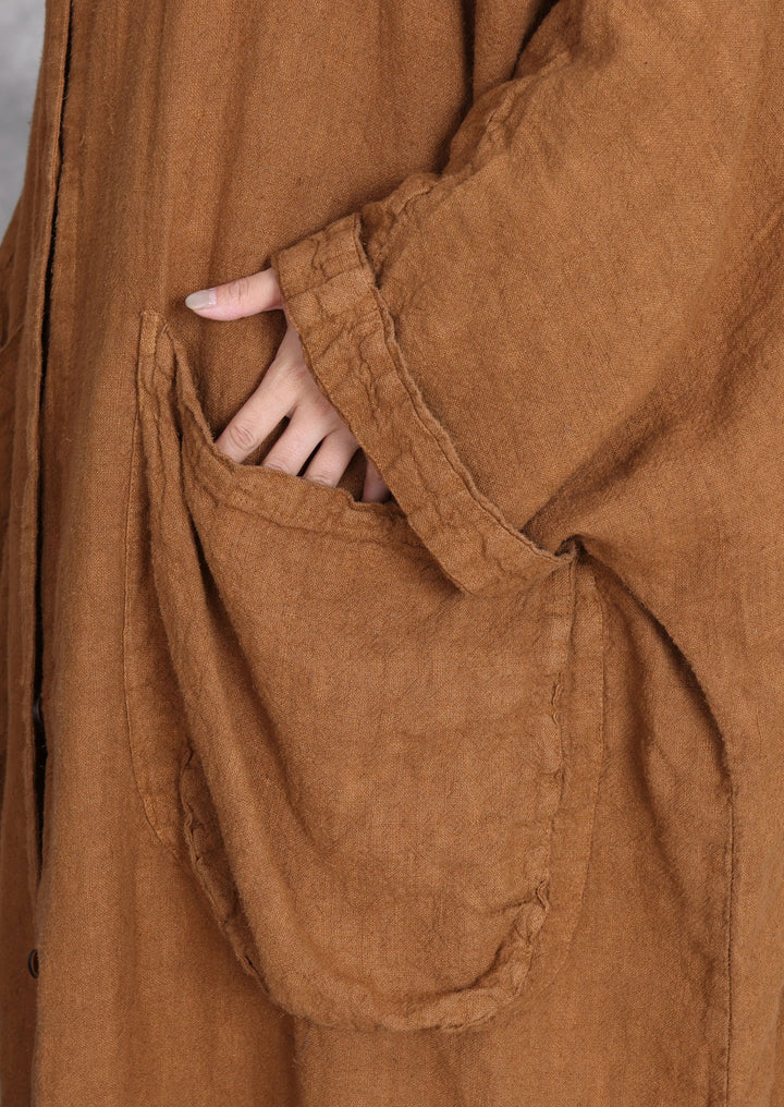 Women's Spring Linen Long Coat with Large Pockets