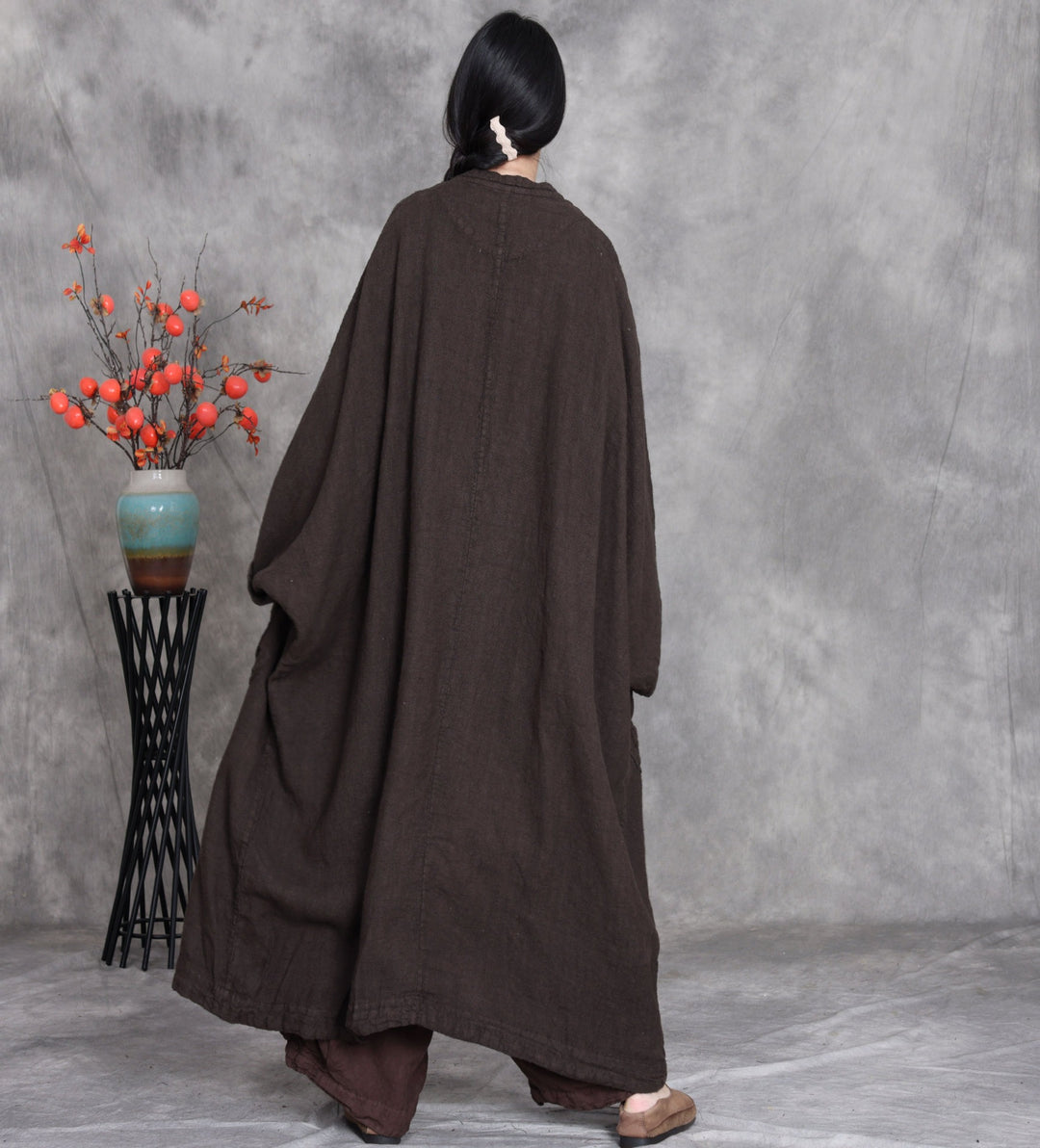 Women's Spring Linen Long Coat with Large Pockets