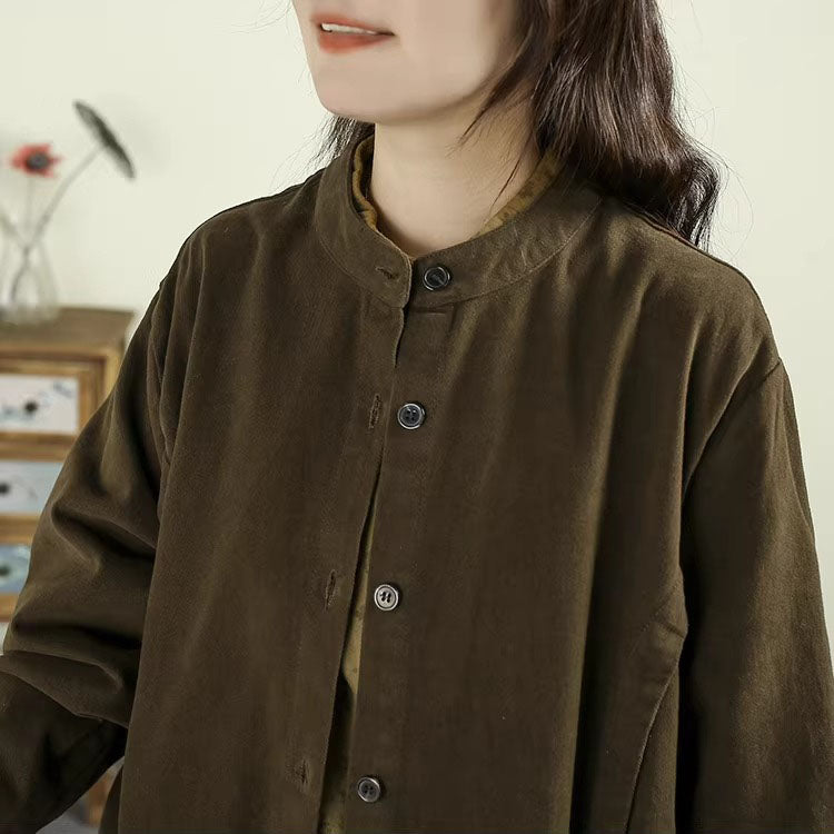 Women's Spring Cotton Long Trench Coat with Large Pockets