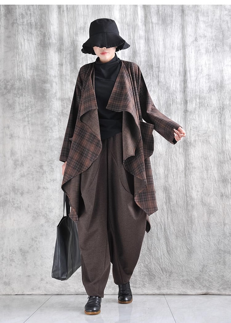 Women's winter plaid irregular wool coat