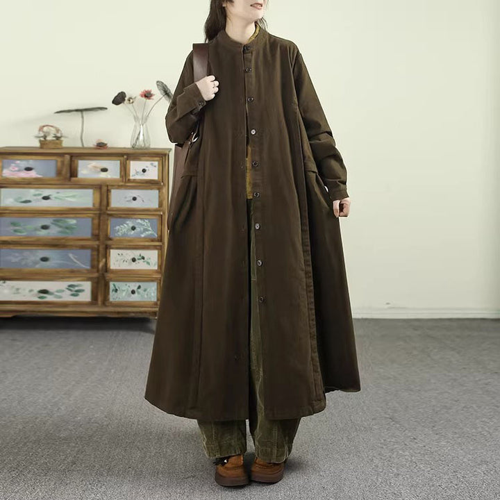 Women's Spring Cotton Long Trench Coat with Large Pockets
