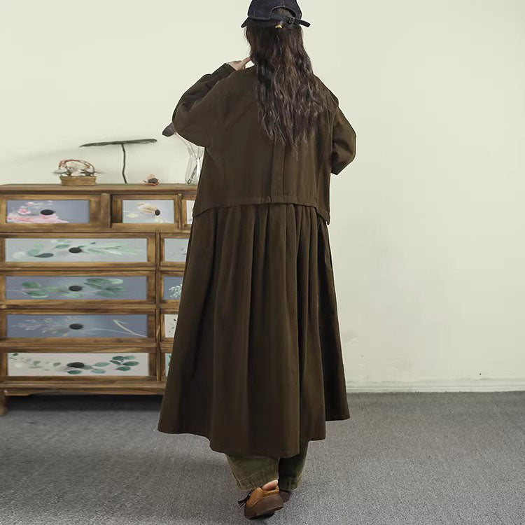 Women's Spring Cotton Long Trench Coat with Large Pockets