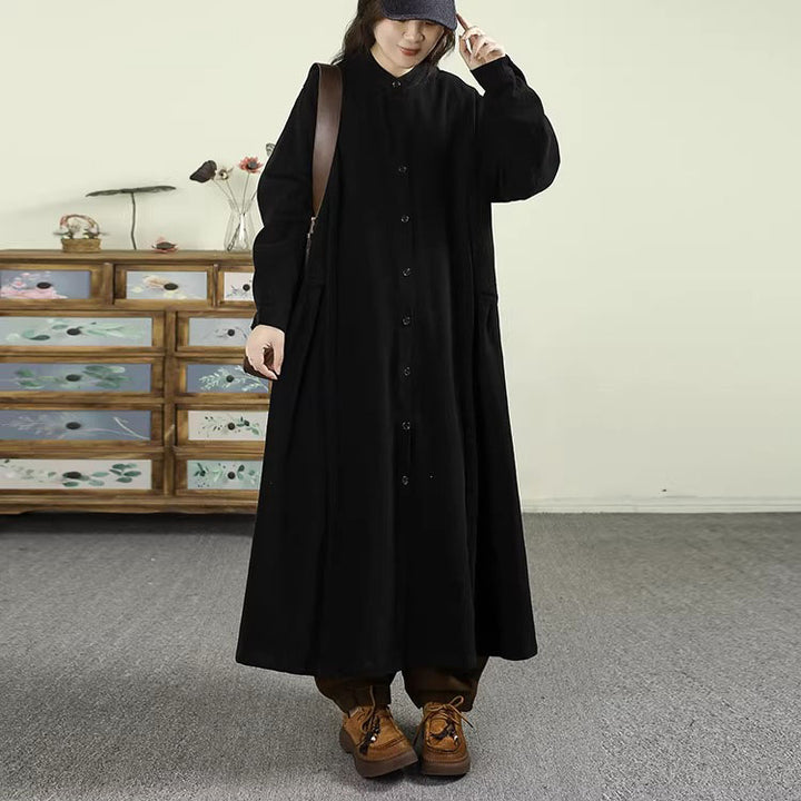 Women's Spring Cotton Long Trench Coat with Large Pockets
