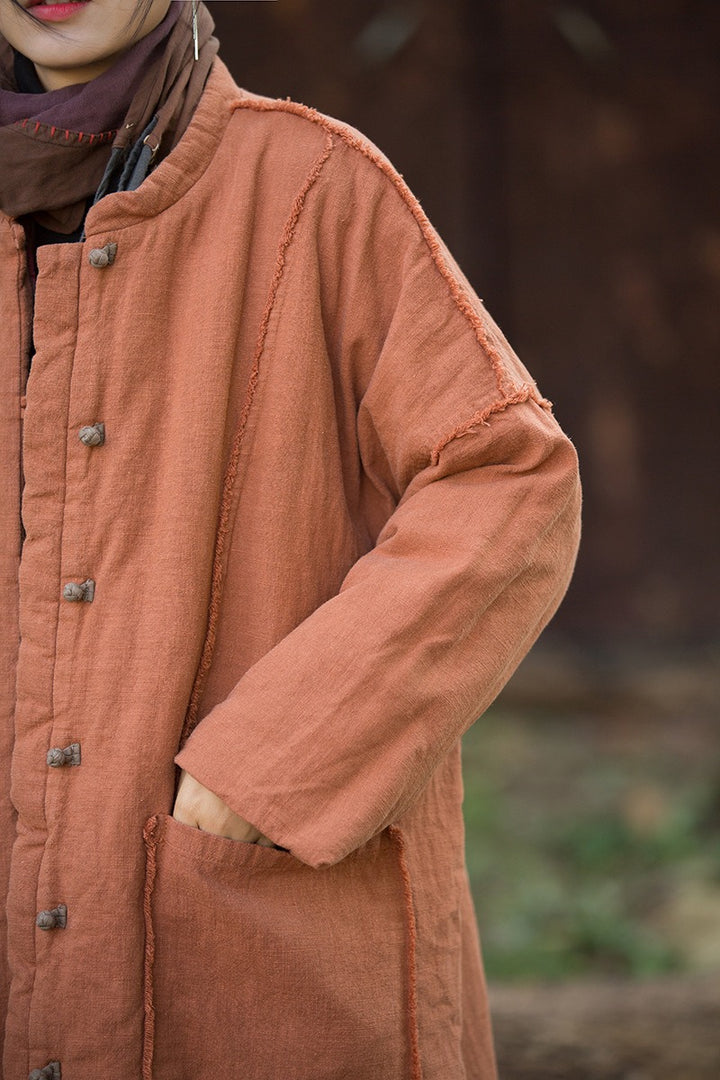 Winter linen midi cotton coat for women