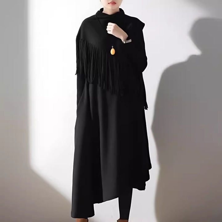 Black Sleeveless Tassels Dress with Pockets for Women