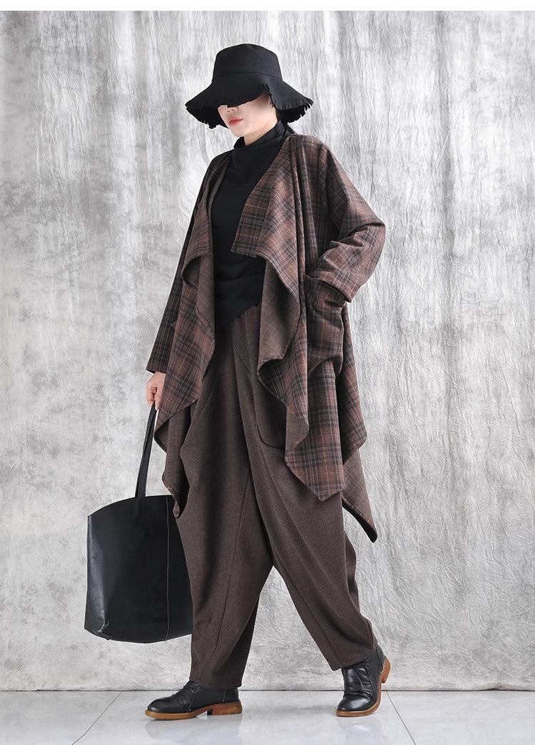 Women's winter plaid irregular wool coat