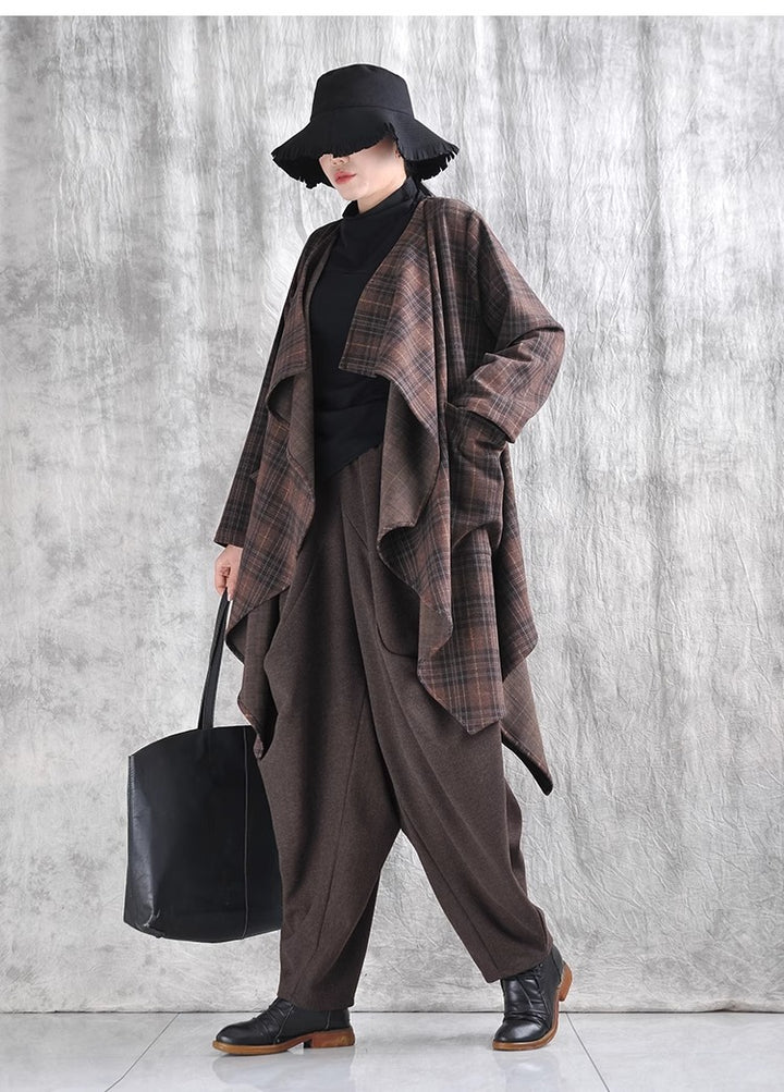 Women's winter plaid irregular wool coat