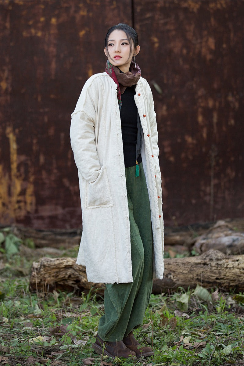 Winter linen midi cotton coat for women