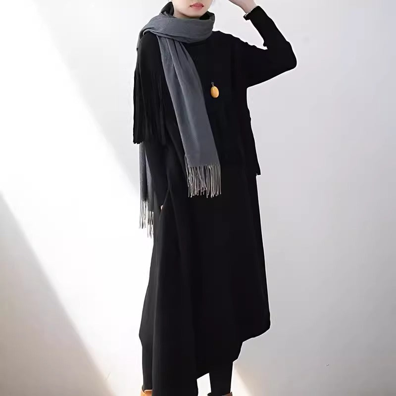 Black Sleeveless Tassels Dress with Pockets for Women