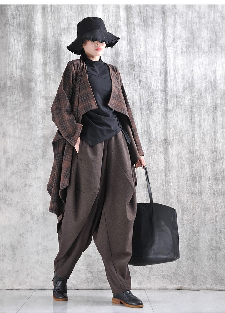 Women's winter plaid irregular wool coat