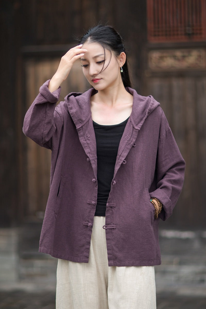Women's Linen Hooded Cardigan Shirt