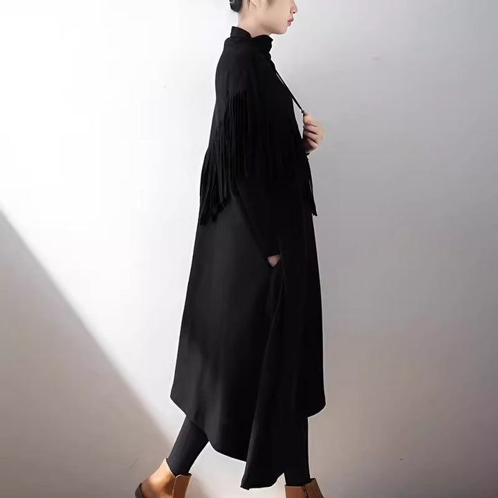 Black Sleeveless Tassels Dress with Pockets for Women