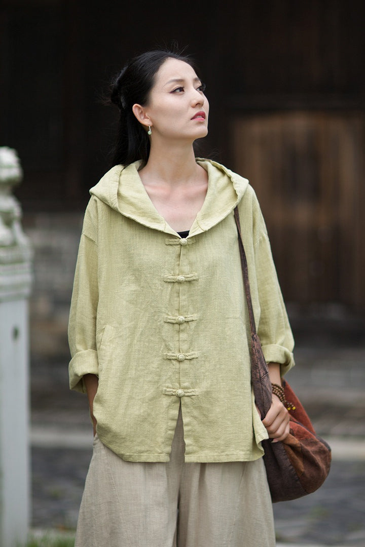 Women's Linen Hooded Cardigan Shirt