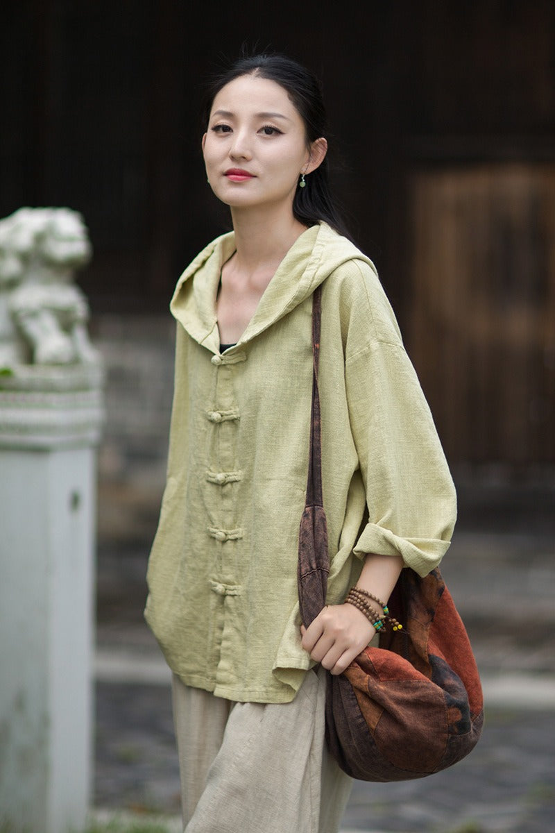 Women's Linen Hooded Cardigan Shirt