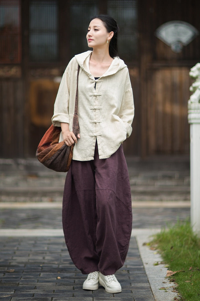 Women's Linen Hooded Cardigan Shirt