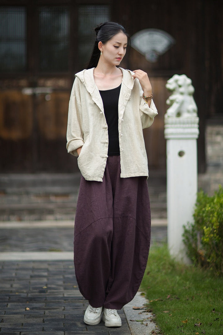 Women's Linen Hooded Cardigan Shirt