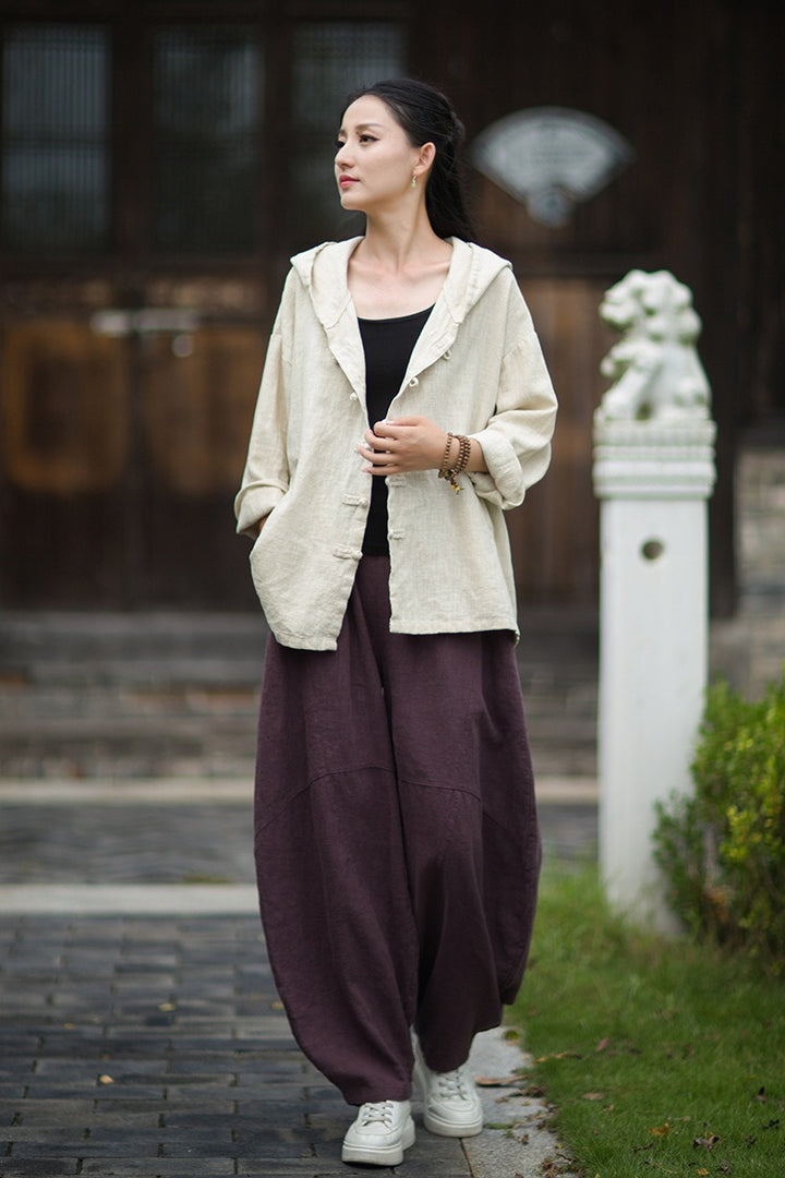 Women's Linen Hooded Cardigan Shirt
