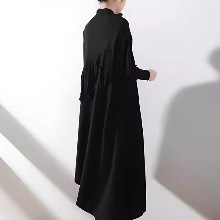 Black Sleeveless Tassels Dress with Pockets for Women