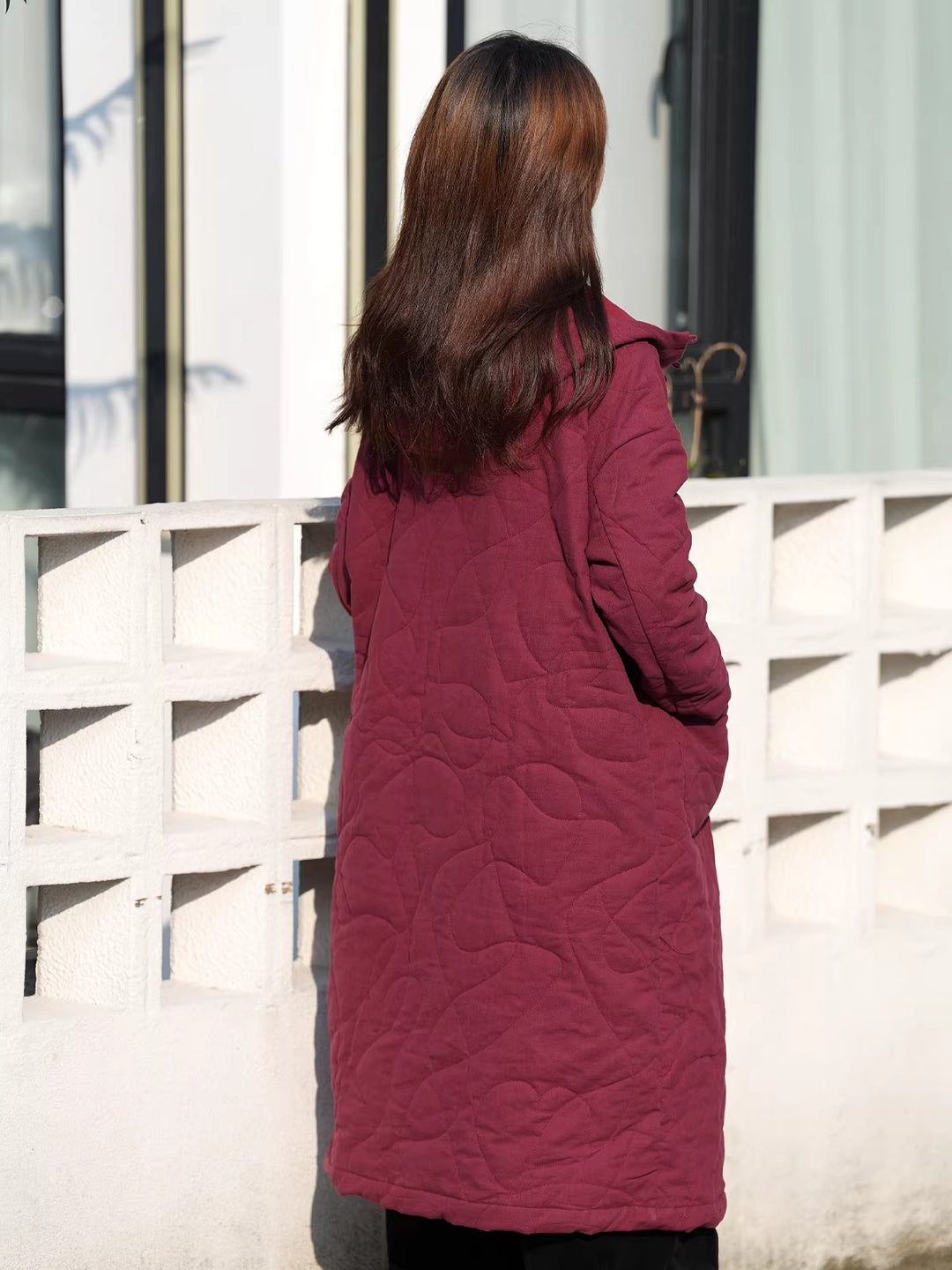 linen padded Hooded coat with pockets