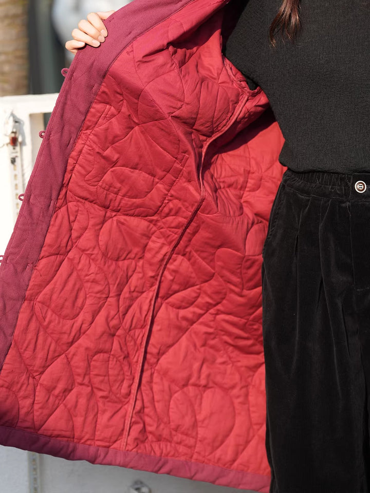 linen padded Hooded coat with pockets