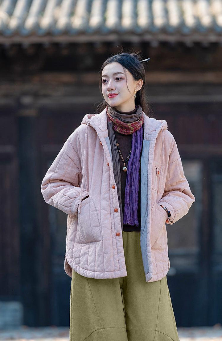 Ladies' Lightweight Hooded Quilted Jacket with Retro Style-Women's coat-Thebesttailor-Thebesttailor