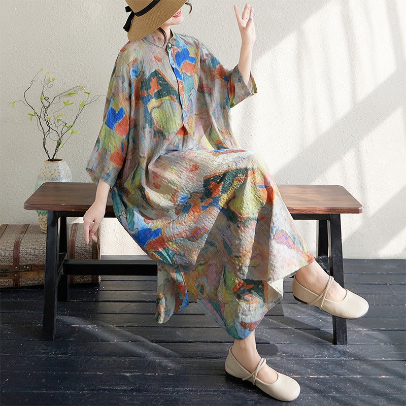 Oversized Maxi Dresses Half-sleeved Floral Summer Dress by Thebesttailor