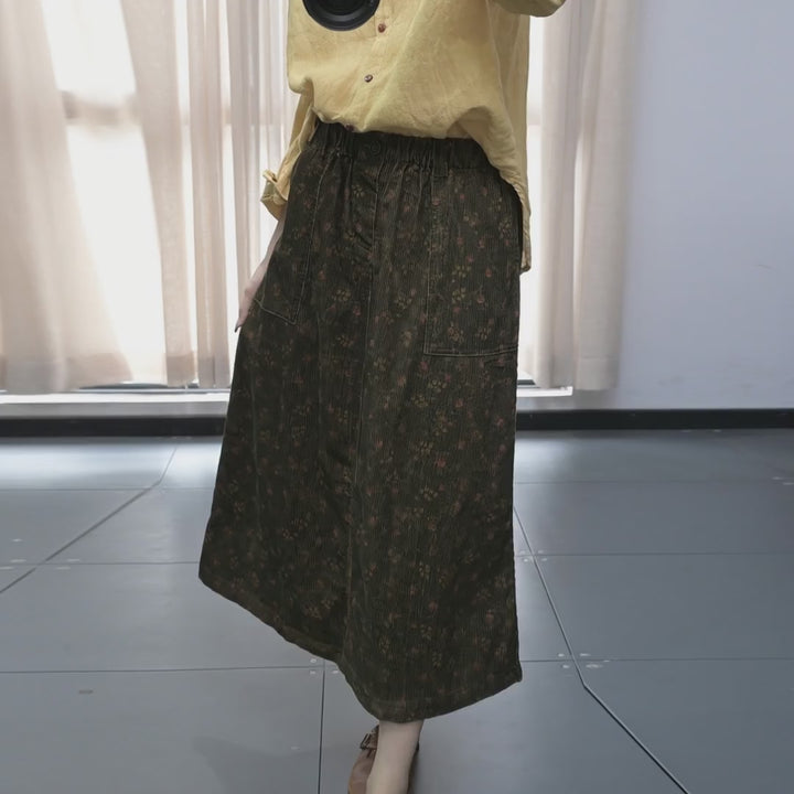 Floral cotton A-line midi skirt with elastic waist