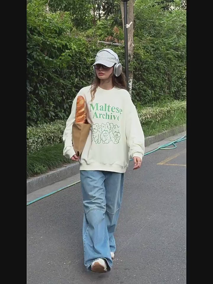 Casual fun dog print sweater loose silhouette comfortable top