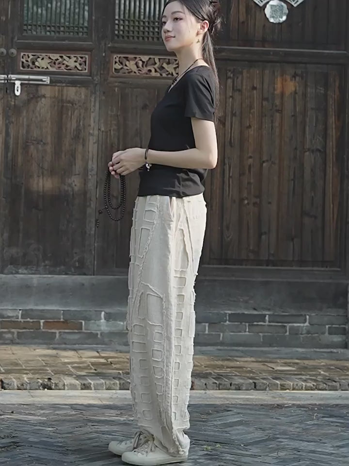 Meditation Elastic Waist Large Loose Trousers linen bloomers women's