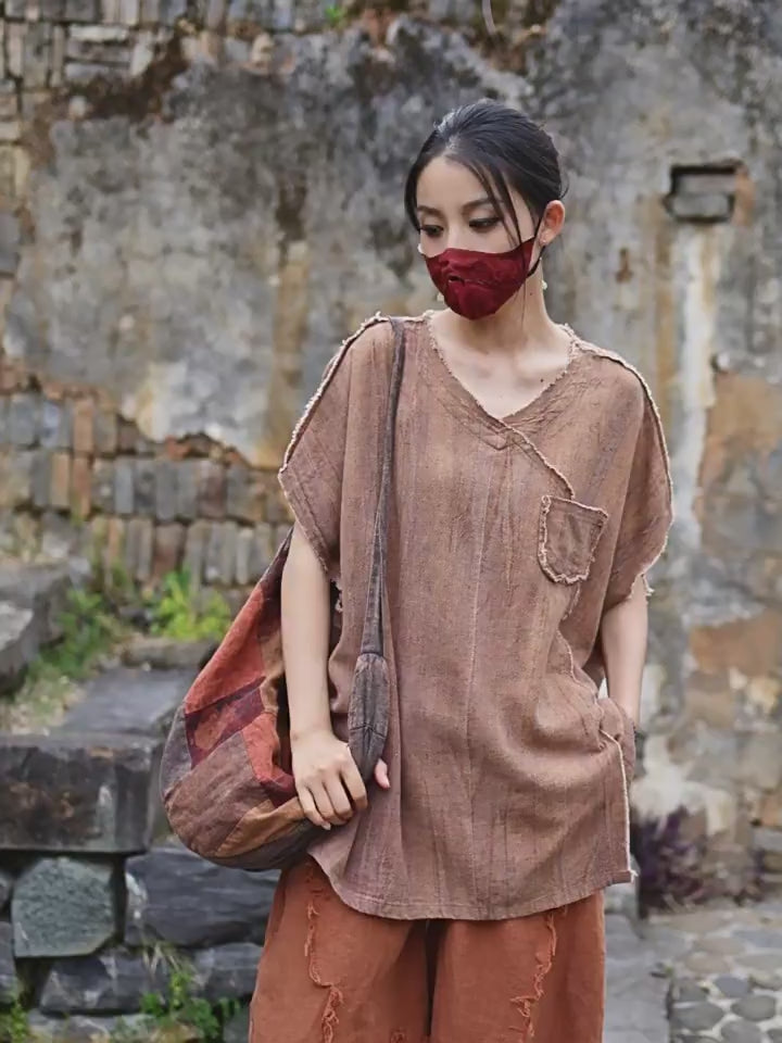 Women's Linen Zen T-Shirt Tie Dye Sand Wash Blouses