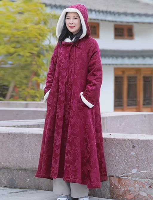Chinese Style Winter Coat hooded cape coat womens