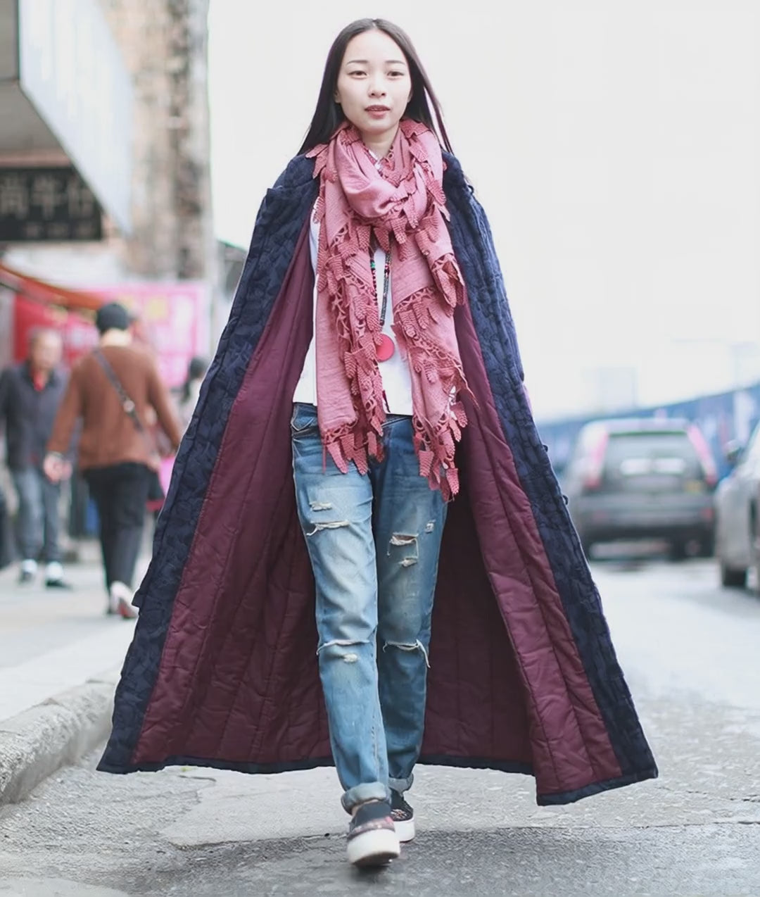 Vintage Linen Blue Jacquard Padded Coat