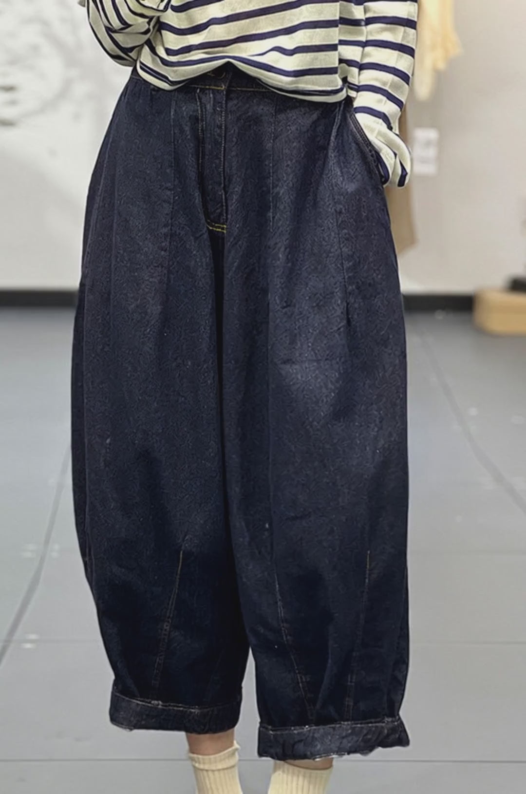 Autumn Denim Cotton Trousers Women Loose Fit Elastic Waist
