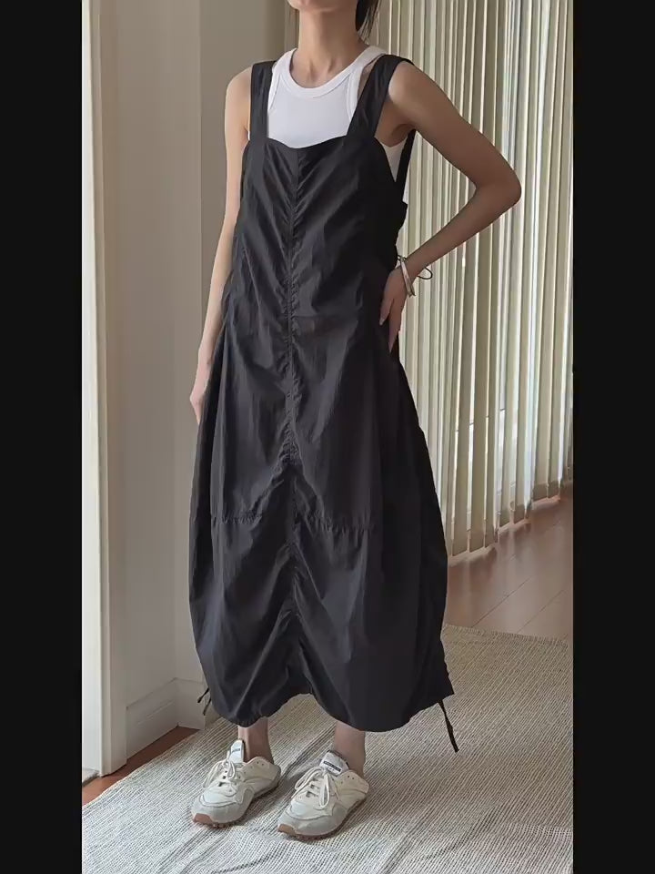 Summer drawstring pleated overalls Sleeveless Dresses
