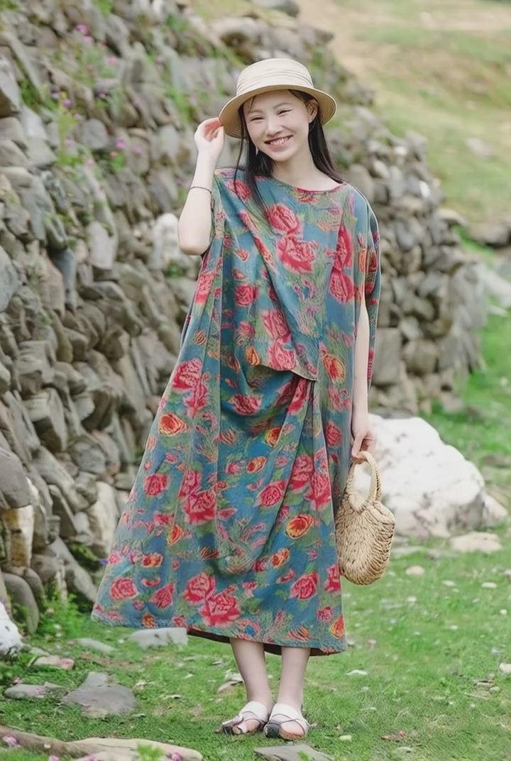 Cotton Print Boho Summer Short Sleeve Dress