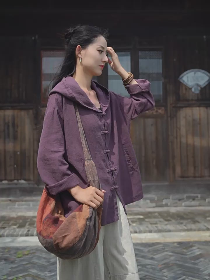 Women's Linen Hooded Cardigan Shirt