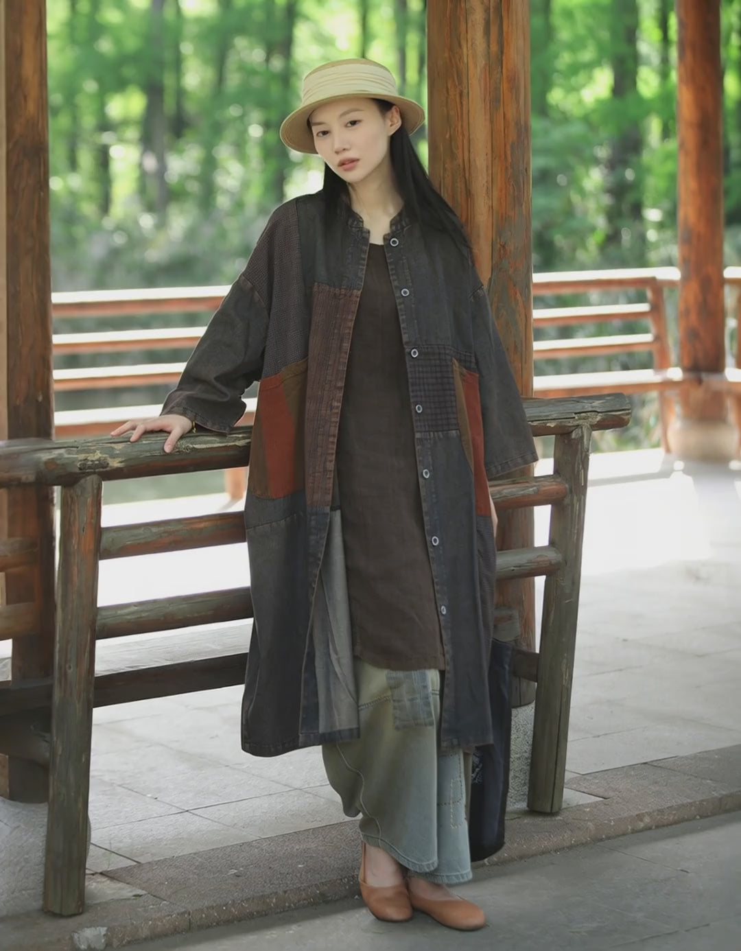 Autumn Cotton Patchwork Single-Breasted Trench Coat for Women