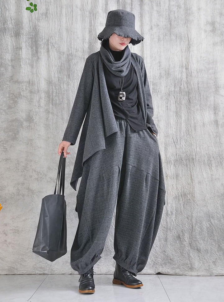 Winter Casual Gray Asymmetrical Top Long Sleeve