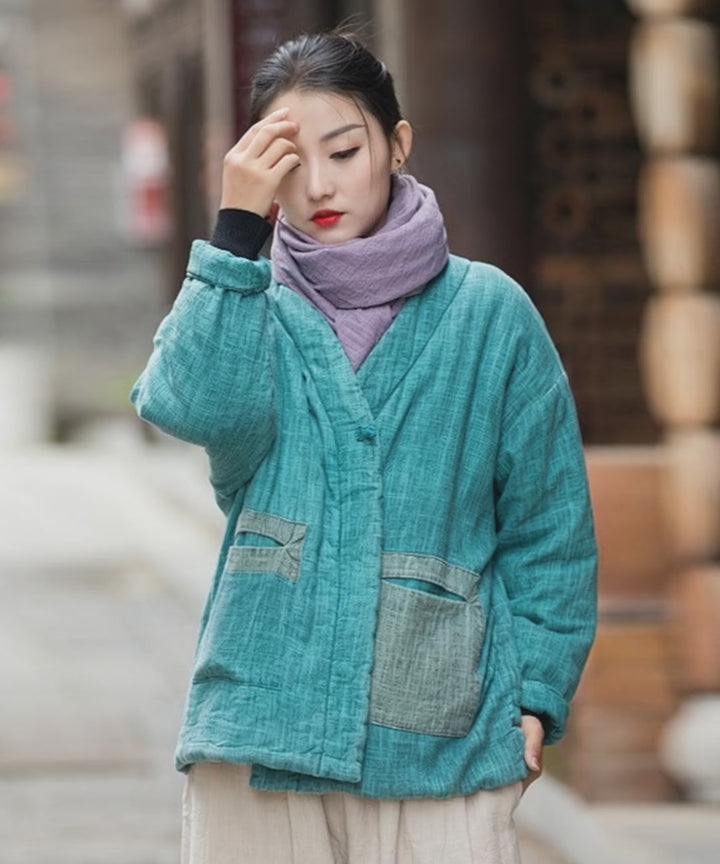 Chic Women's linen Padded Coat for Winter in Retro Style