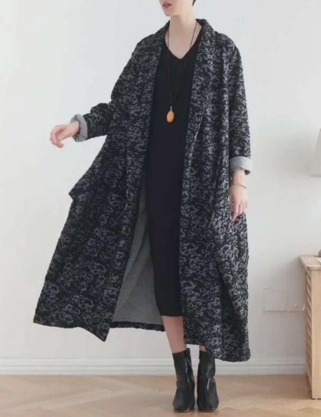 Winter Maxi Coat Womens Oversized Dark Gray Cotton Winter Coat