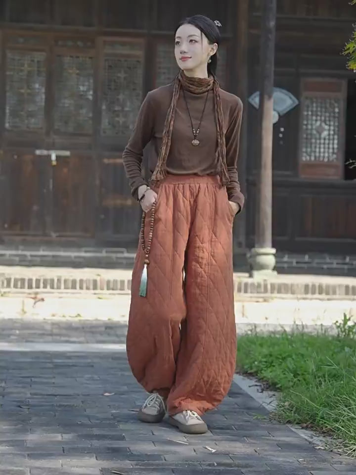 Women's Winter Christmas Quilted Linen Harem Pants