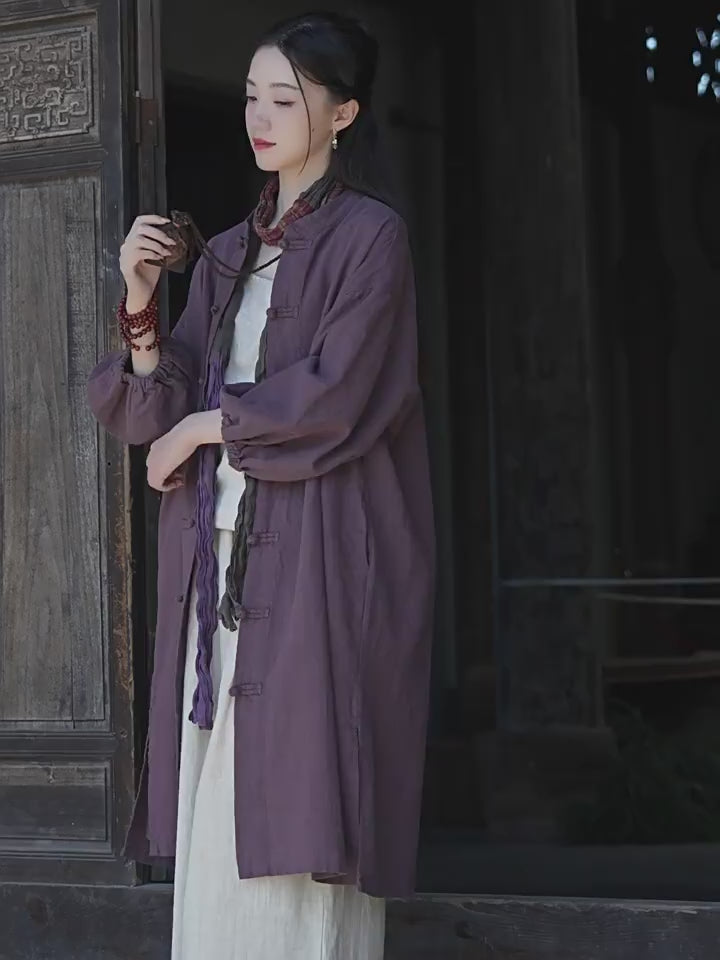 Spring Women Retro Long-Sleeved Cotton Linen Blouse