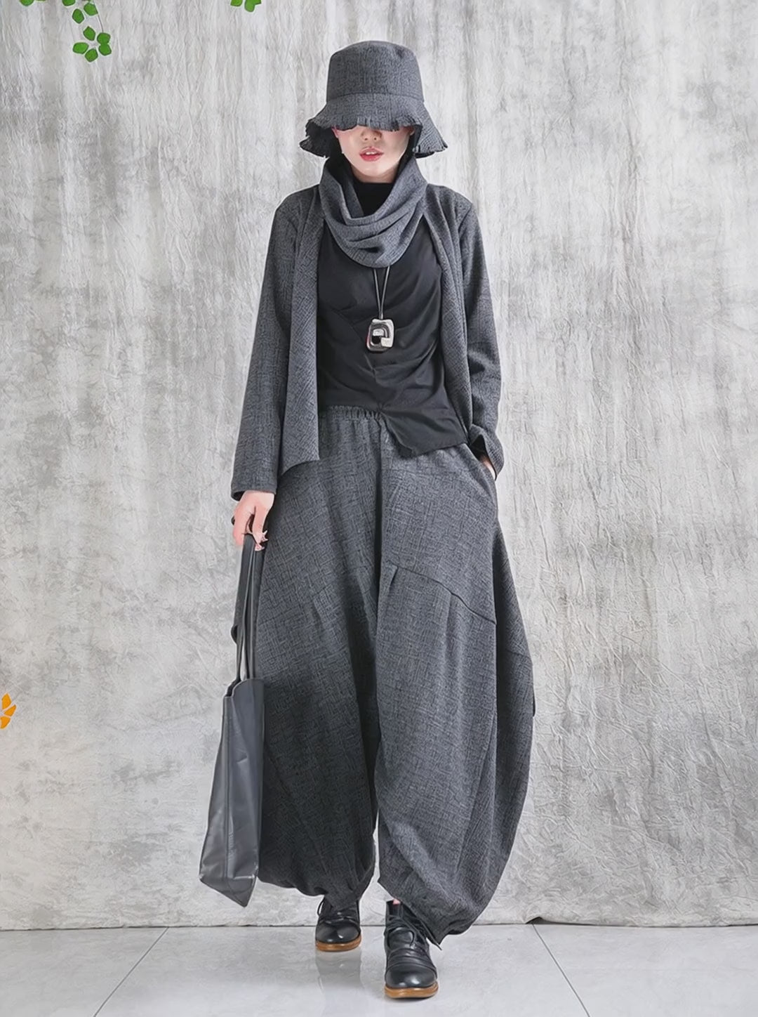 Casual Winter Gray Cotton Long Bloomers