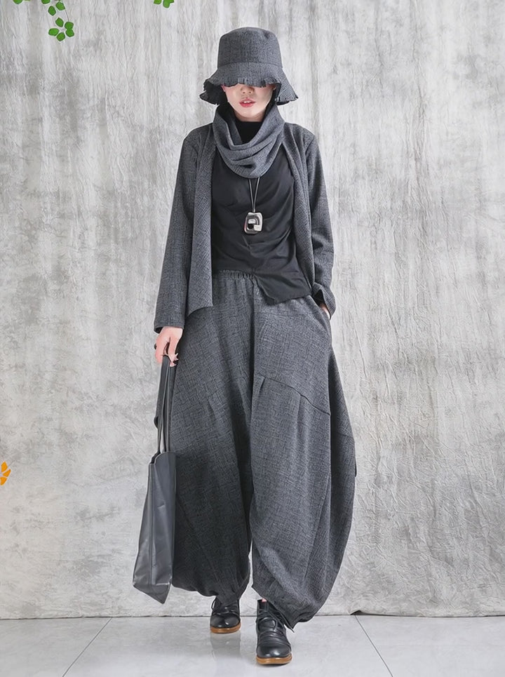 Casual Winter Gray Cotton Long Bloomers