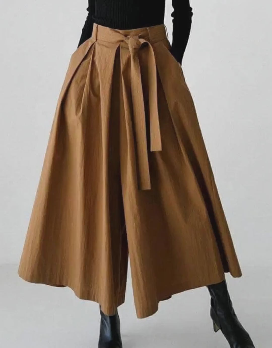 pants that look like skirt Cotton Culottes - Wide Leg Pants