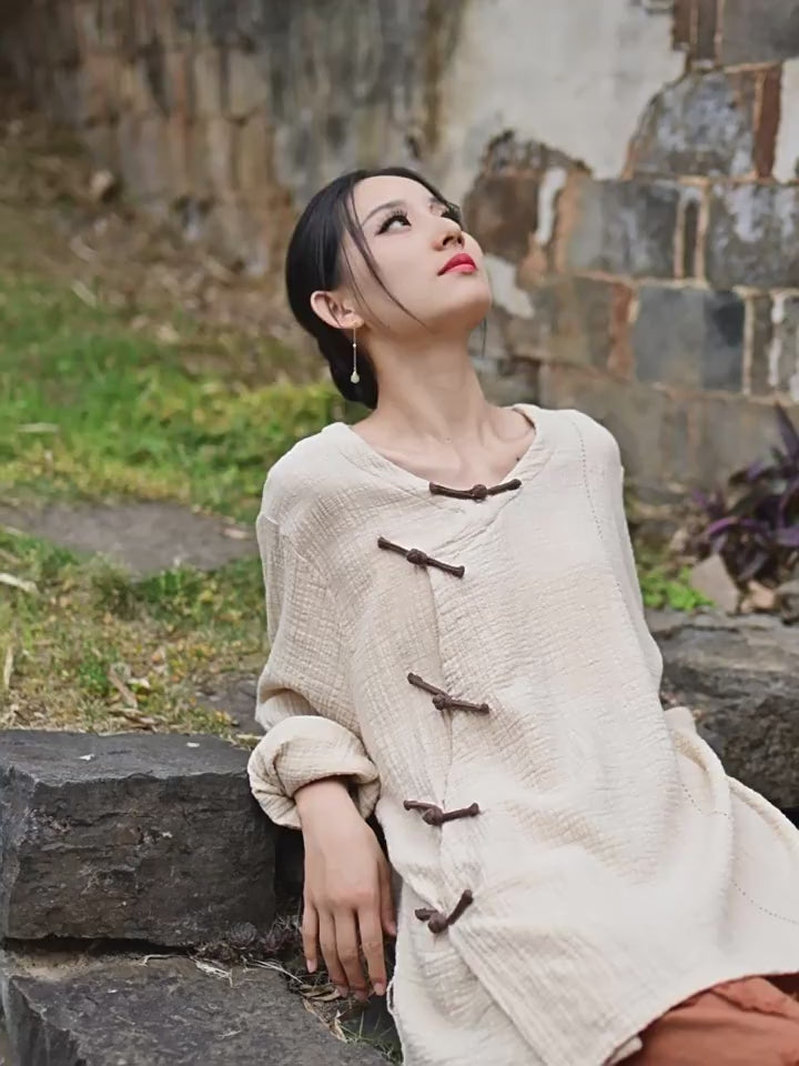 Women's Cotton Zen Meditation T-shirt Oversized Blouses