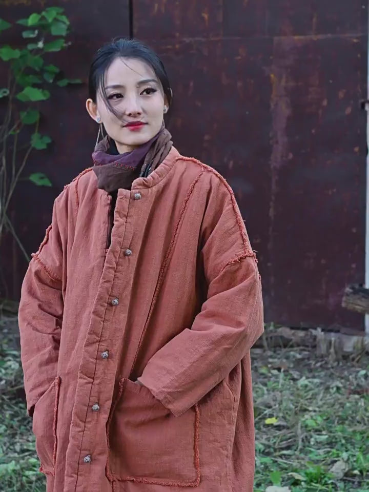 Winter linen midi cotton coat for women