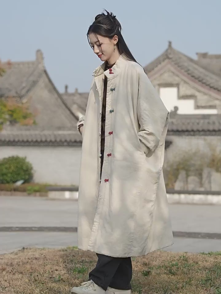 Women's Winter Christmas Linen Quilted Midi Coat