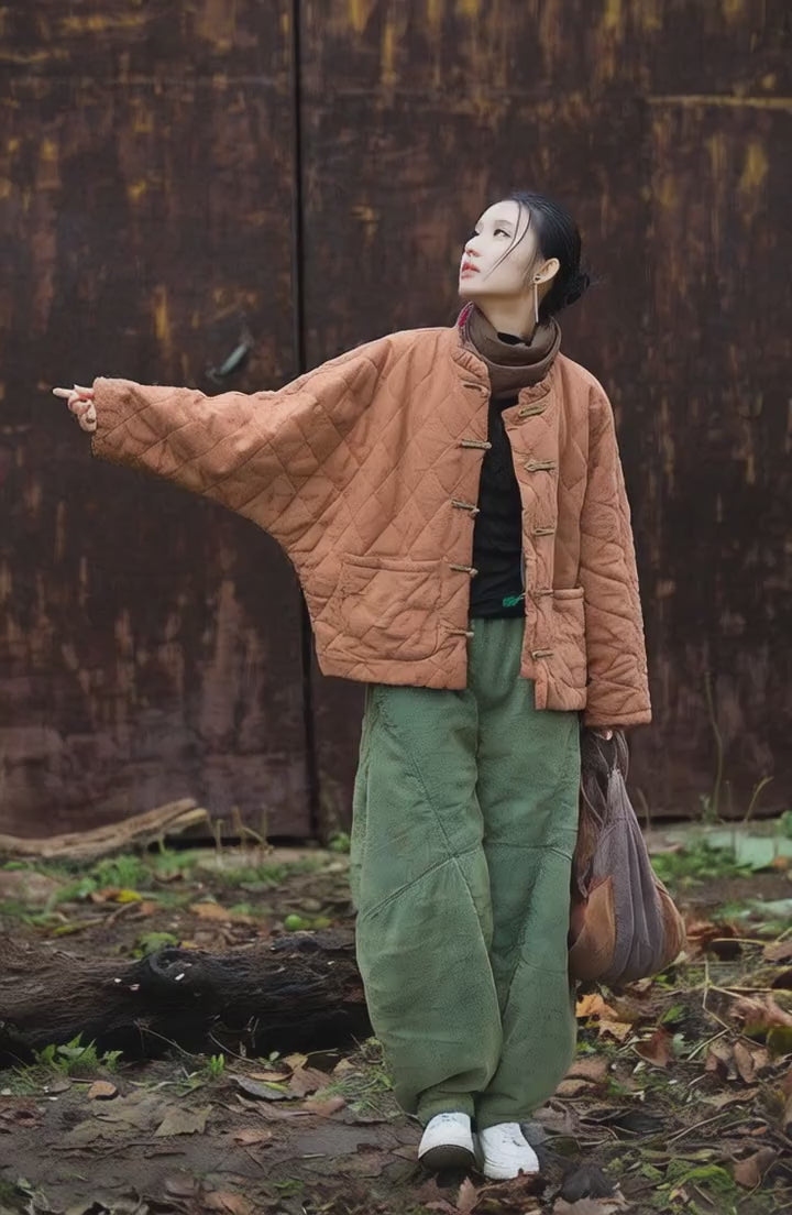 Retro Women's Long Sleeve Linen Padded Winter Coat