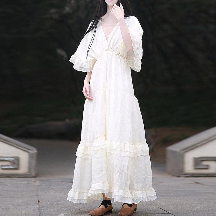 Seaside Holiday V-Neck Backless Dress Trendy and Sexy Thebesttailor